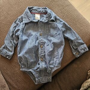 Cat & Jack Denim-Style Button Front Baby Bodysuit - Blue